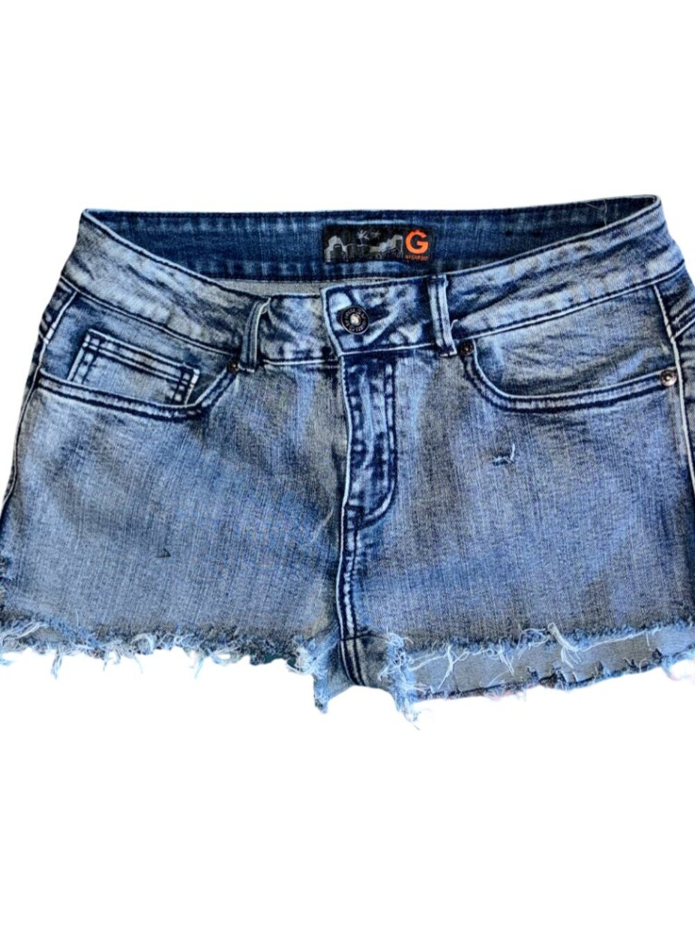 Sz.29*G by Guess*Distressed Blue Jean Short-Shorts--Frayed/Raw Hem